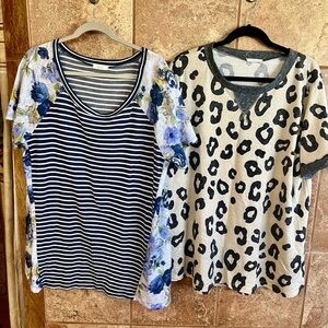 Oddy Lot Of 2 Short Sleeve Tunics Floral & Animal Print Size 3XL